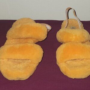 Ladies Light Orange UGG Fluffie Slippers with Elastic Ankle Strap Size 8